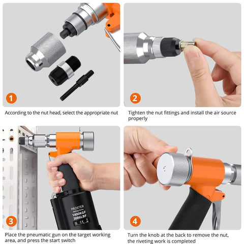 Step-by-step guide using Go-To Pneumatic Hydraulic Rivet Nut Gun Set With 8 Mandrels And Storage Case Heavy-Duty Riveter