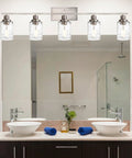 5-Light Black Vanity Light Over Mirror, Contemporary Industrial Wall Lamp With Clear Hammered Glass Shades, Bathroom Fixture