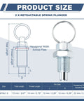 Top Shelf 2 Pack Retractable Spring Plunger With Pull Ring M16x1.5 Carbon Steel Indexing Pin size diagram with measurements.