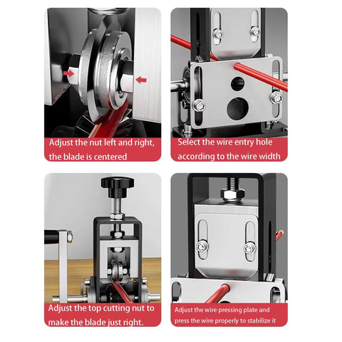 Instructions for Heavy Duty Wire Stripping Machine for Copper Wire 0.04 to 1 Inch, drill-powered and hand crank use.