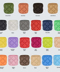 Colorful quilted patterns showcasing various shades like Army Green, Ruby Red, and Beige, including Skin tone, for design inspiration.
