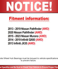 Fitment information for Beefy Low Runout Rear Wheel Bearing Hub Assembly With ABS For 2013 To 2020 Nissan Pathfinder and others.