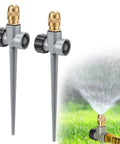 Two Pack Metal Lawn Sprinklers For Yard With 360 Degree Coverage, Adjustable Brass Nozzles And Aluminum Spike Base