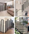 Floor Mounted U Shaped Stair Handrail Matte Black Heavy Duty Iron Railing Indoor Outdoor Steps, various angles and uses. 37 inches long.