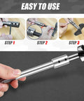 Step-by-step usage of Hella Tight 4 Piece Forstner Bit Extension Shaft while drilling, showcasing easy tool adjustments.
