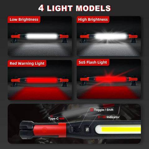 Beast Bright 3000 Lumen Rechargeable LED Flood Light With 180 Degree Rotating Head And 360 Degree Hooks showcasing 4 light modes