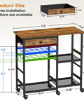 Diagram of Microwave Stand With Wheels 6-Tier Rolling Cart Adjustable Shelves Kitchen Island Storage with dimensions and drawer
