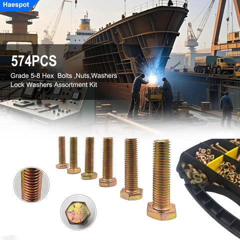 Heavy Duty Grade 8 Bolt And Nut Assortment Kit With Washers And Standard Fasteners For Auto Repair and Professional Mechanic Shops on display.