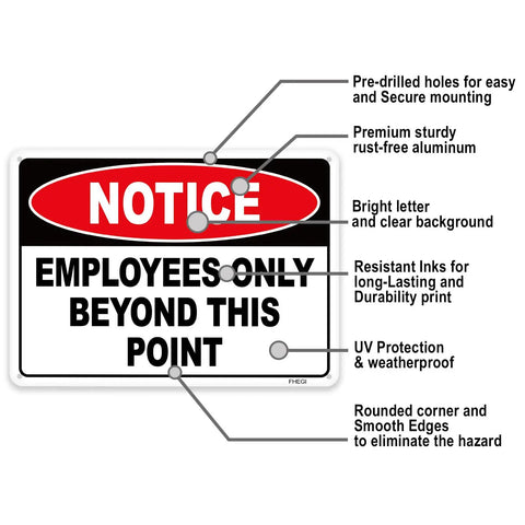 Employees Only Beyond This Point Aluminum Sign 10x7 Inches No Customers Allowed In Work Area Do Not Enter Restricted Area Durable Weatherproof With Pre Drilled Holes For Easy Door Mounting