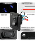 Five Pin 12V Waterproof Rocker Switch Panel One Gang With On Off Toggle For Boats RVs ATVs Trailers Marine Lights And Pumps Plug And Play Heavy Duty Automotive Replacement Switches, black aluminum panel with blue LED and jumper wires