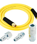 Built Tough One Half Inch By Six Foot Hybrid Air Hose With M N P T Ends And Bend Limiters Packs Three Piece Air Quick Connect and Plug Kit.