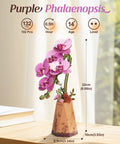 3D Wooden Flower Puzzle Kit For Adults, Dope DIY Botanical Orchid Build Set, Purple Moth Orchid Craft Project, Perfect Gift For Mother's Day, Valentine's Day, Teacher's Day, Home Decor And Creative Relaxation. Purple wooden orchid model, 22cm tall, 132 pcs.