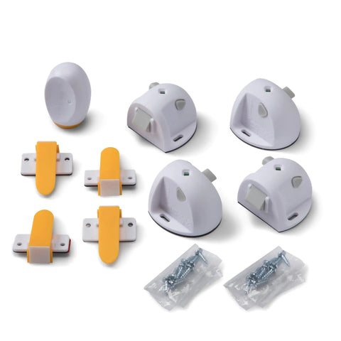 Adhesive Magnetic Cabinet Locks Set With Four Locks And One Key Easy Installation No Tools Needed For Most Cabinets Strong 3M Adhesive Kid Safe Home Security