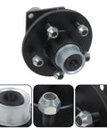 Close-up of Two Pack Preassembled Trailer Hub Kit With 84 Flange Spindle 5 On 4.5 Inch Bolt Pattern Pre Lubricated And Ready To Roll
