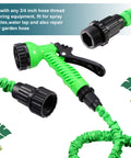 Green nozzle with connectors from Garden Expandable Hose Repair Kit With Faucet Adapters And Connectors 4 Sets Includes Shut Off Valves And 8 Rubber Gaskets For Three Quarter Inch Hoses Easy Plug And Play DIY Fix Leak Proof Hose System