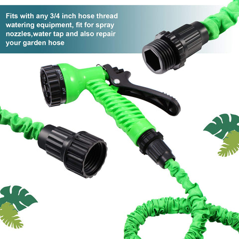 Green nozzle with connectors from Garden Expandable Hose Repair Kit With Faucet Adapters And Connectors 4 Sets Includes Shut Off Valves And 8 Rubber Gaskets For Three Quarter Inch Hoses Easy Plug And Play DIY Fix Leak Proof Hose System