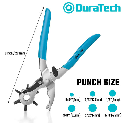 Revolving Leather Hole Punch Tool With 6 Size Covers 2mm To 4.5mm 8 Inch Workhorse Punch For Belts And Dog Collars