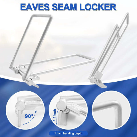Standing Seam Lock Tool For Metal Roofing Eaves Seam Locker Drip Edge Hemming Bender, portable compact silver tool with 1-inch bending depth.