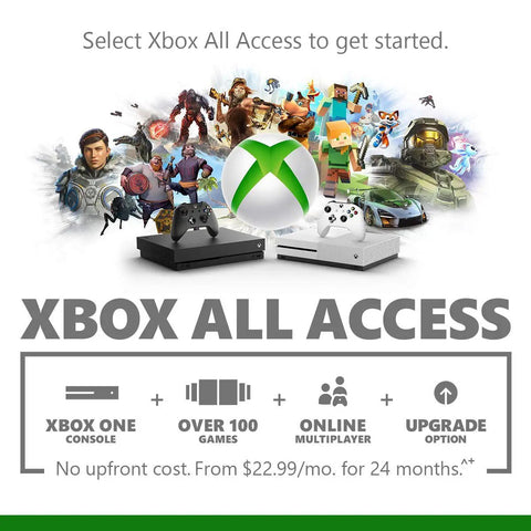 Certified Refurbished Xbox One S Rig Packed With A Huge One Terabyte Drive Featuring Sick Gears 5 Bundle Plus Dope Wireless Controller For Next Gen Living Room Setup And Major Backward Play Vibes. Xbox All Access promotional image with console and games displayed.