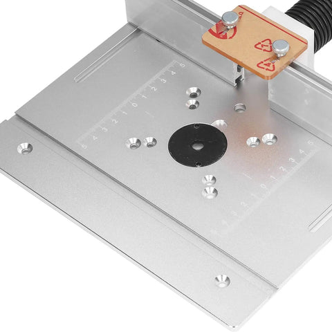 Solid Aluminum Router Lift Kit With 180 Degree Swivel Insert Plate showing CNC machined aluminum surface and height control features.