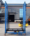 Heavy Duty Industrial Electric Lifting Cart With Wireless Remote Control, Built Like A Tank Foldable Work Platform view from front on smooth caster wheels.