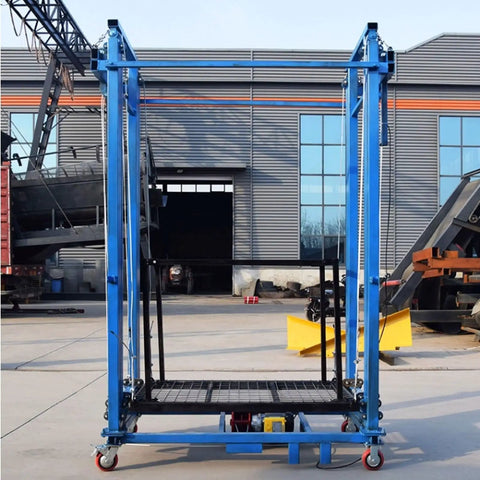 Heavy Duty Industrial Electric Lifting Cart With Wireless Remote Control, Built Like A Tank Foldable Work Platform view from front on smooth caster wheels.