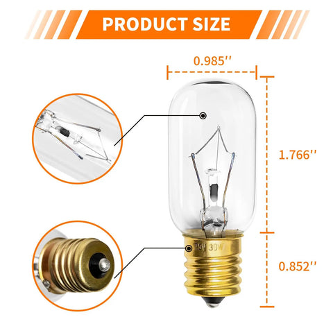 Over The Range Microwave Light Bulb Dimmable 125V 30W E17 Base Super Easy Install product size and dimensions