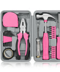 24 Piece DIY Tool Kit For Home, Office And Garage, Your Go To Handy Small Hand Tool Set With Storage Case and compact pink tools