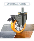Heavy Duty M20 Stem Caster Wheels 4 Pack With Double Lock Brake, showcasing smooth polyurethane roller for various floor types.