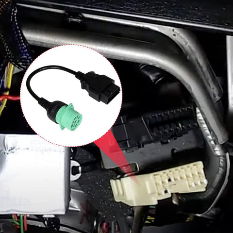 16 Pin OBD II To 9 Pin J1939 Truck Diagnostic Adapter Cable with green Type 2 and black connectors, ELD ready