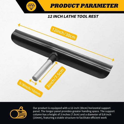 12 Inch Lathe Tool Rest With Five Eighth Inch Stainless Steel Post for Wood Lathe Tool Holder