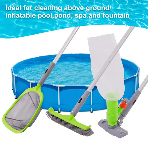 Deluxe Pool Cleaning Kit With Spa Jet Vacuum And Thirteen Point Five Inch Brush Semi Deep Skimmer Net And Fifty Seven Point Five Inch Adjustable Pole For Above Ground And Inflatable Pools No Fuss Quick Debris Cleanup