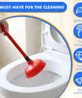 Tough As Nails Toilet Plungers 12 Pack Bulk 19 Inch Long Handle Suction Cup Plunger in use over a toilet, demonstrating easy unclogging.