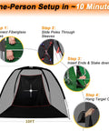 Backyard Golf Hitting Net 10x7 Feet With Silent Velvet Target setup guide, highlighting fiberglass frame assembly and target attachment.