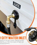 RV City Water Inlet With Check Valve Replacement Lead Free Brass Threads Three Quarter GHT Female And One Half NPT Male Pipe Fittings Water Hose Connector For Campers Trailers And Motorhomes on RV sidewall