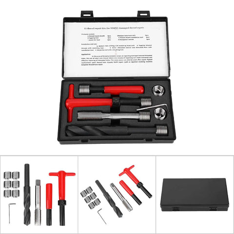 Top Notch Fabater M16x2 Thread Repair Kit With Stainless Steel Twisted Inserts For A Solid Fix On Damaged Threads No More Broken Bolts Ever, open case with tap, drill and inserts