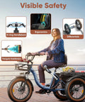 Alaskan Electric Tricycle For Adults With 48V 15Ah Rear Motor Three Wheel Cargo Trike With Large Basket 20 Inch 6061 Aluminum Folding Ebike Frame Blue, rider on board