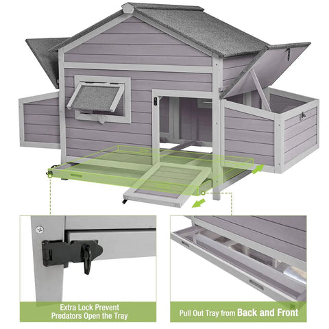 Outdoor Wooden Chicken Coop With Large Nesting Box, Expandable Run, Easy Clean Removable Sliding Tray, Ventilated Wire Fencing
