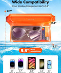 Waterproof Phone Pouch 2 Pack With Adjustable Waist Strap 9.8 Inch Front Window SGS IP68 Floating Dry Bag with sunglasses inside