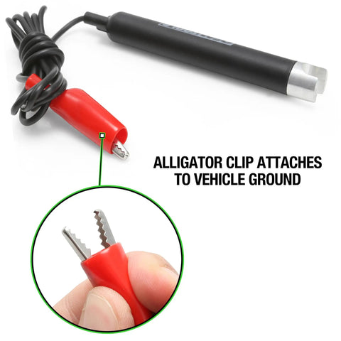 Close-up of red alligator clip on Spark Plug Wire Tester For Locating Faulty Wires Multi Color Easy To Read Instructions Quick Diagnostic Tool For Cars