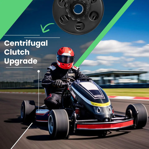 Heavy Duty 12 Tooth Centrifugal Clutch Kit With Three Quarter Inch Bore For Go Kart And Mini Bike Engines displayed with kart