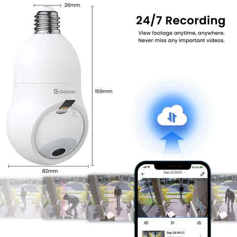 2K Light Bulb Security Camera Wireless Outdoor Bulb Cam For Home Security with mobile view and cloud recording icon