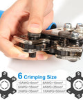 Heavy Duty Battery Cable Crimp Tool With Six Die Set For AWG 10 To One Zero Gauge And 6mm2 To 50mm2 in use