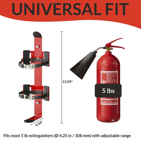 Heavy-Duty Fire Extinguisher Mount For 2.5-5 Lb Dry Chemical Extinguishers with adjustable anti-vibration bracket