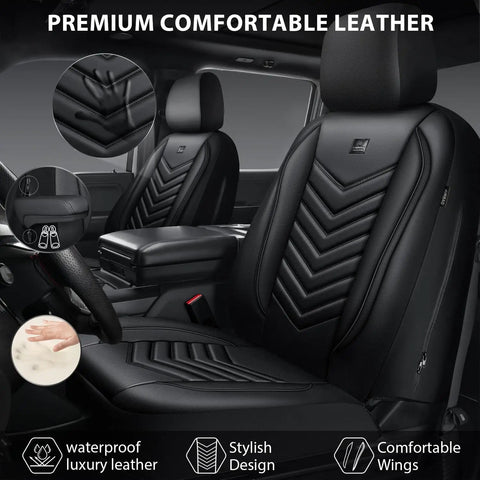 3D Foam Faux Leather Seat Covers Full Set Waterproof and Easy Clean All Black, Universal Fit installed in car