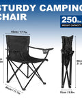 Two Pack Ultra Lightweight Camping Chairs For Adults And Teens, 250 Lb Capacity, foldable black chair diagram with dimensions