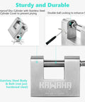 Stainless Steel D Shaped Padlock With Key For Garage Doors Containers Sheds Lockers And Warehouses All Weather Built Tough Heavy Duty Security Pack Of Four Keyed Alike Three And One Eighth Inch Shackle, featuring anti-pry disc cylinder and double-ball locking for enhanced security.