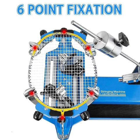 Close-up of Tabletop No-Fuss Pro Grade Badminton And Tennis Racket Stringing Machine with 6 point fixing and turntable
