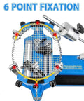 Tabletop Tennis Stringing Machine With Fixed Six Point System And 360 Degree Rotation No Fuss Setup Precise Tension Control From Nine To Ninety Pounds Easy Clamping Complete Accessories Included Blue, 6-point frame clamping a tennis racket