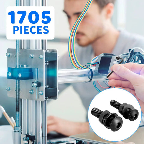 Massive 1705 Piece Machine Screw Kit With Metric Bolts M2 M3 M4 M5 Nuts Lock Washers And Flat Washers Hex Button Head Cap Screws In Alloy Steel Grade 10.9 With Allen Wrench